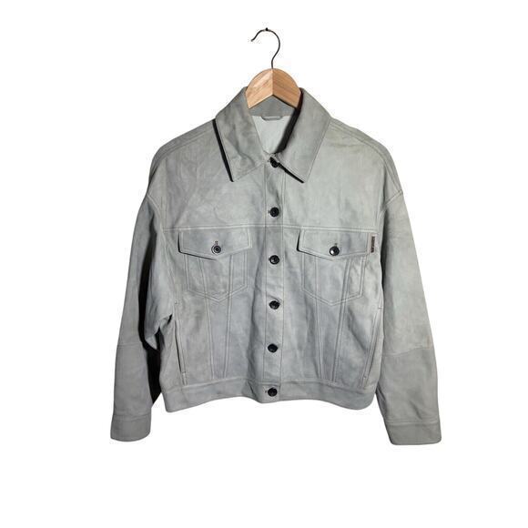 Brunello Cucinelli Jackets & Blazers - Brunello Cucinelli Mint Green Suede Leather Pocket Jacket Green Women’s Size 40